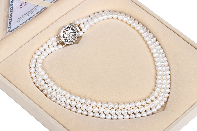 Natural Freshwater Pearl Necklace Women's Fashion ThreeLayer Pearl Necklace MidAutumn Festival Gift for Mother