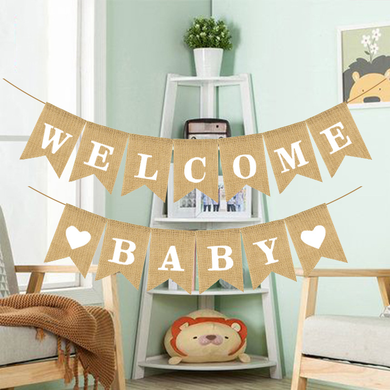 European and American Baby Baby Shower Party Celebration Decoration Garland Banner Welcome Baby Burlap Hanging Flag European and American Baby Baby Shower Party Celebration Decoration Garland Banner Welcome Baby Burlap Hanging Flag