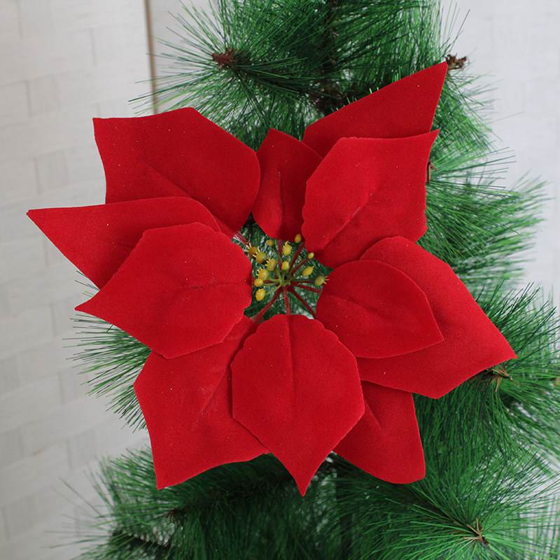 Poinsettia Christmas Artificial Flower Christmas Flower Flannel Christmas Flower Garland Decoration Yiwu Artificial Flower Factory Wholesale