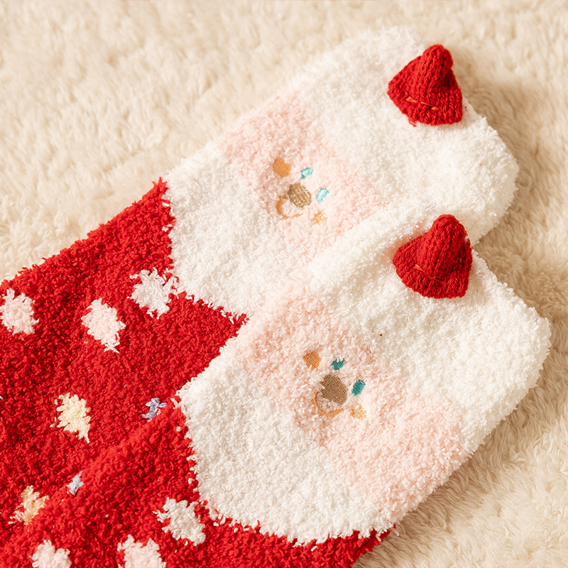 INS Trendy Christmas Coral Fleece Socks Gift Box Christmas Ball Gift Thickened Cartoon Sleeping Socks Cross-Border Delivery