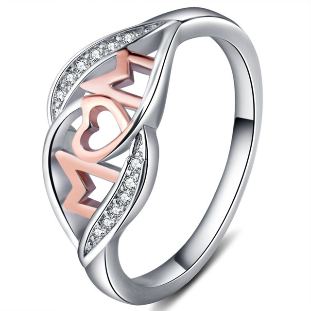 Non-Alloy Mom Ring Mother Gift Letter Rose Gold Plated Opal Christmas Mom Ring Heart-Shaped Accessories
