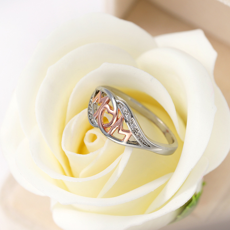 Non-Alloy Mom Ring Mother Gift Letter Rose Gold Plated Opal Christmas Mom Ring Heart-Shaped Accessories