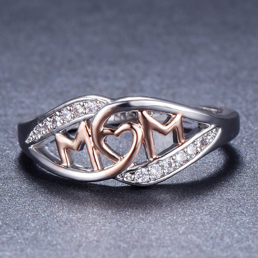 Non-Alloy Mom Ring Mother Gift Letter Rose Gold Plated Opal Christmas Mom Ring Heart-Shaped Accessories