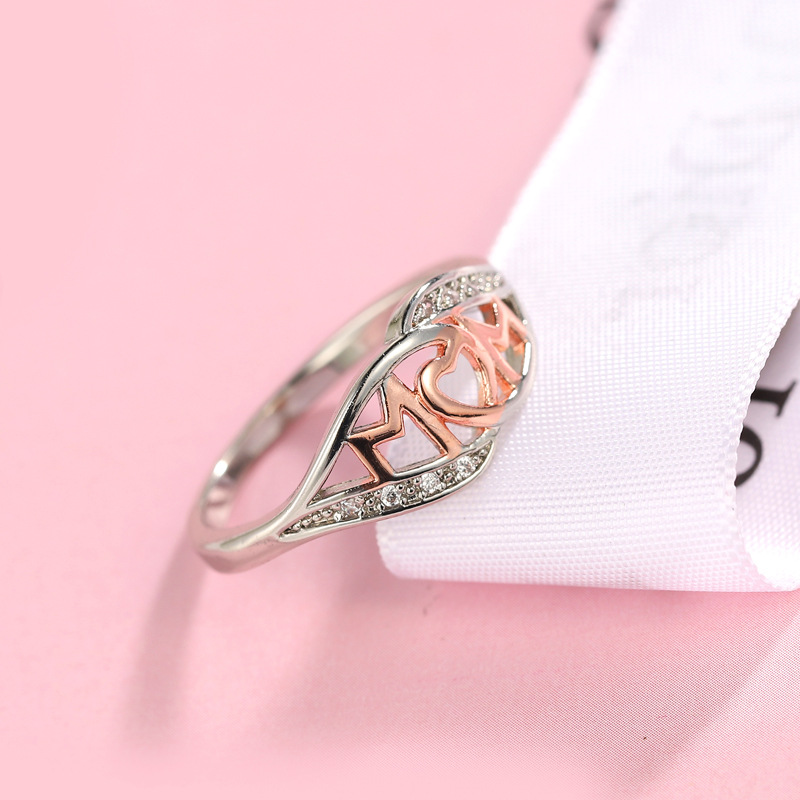 Non-Alloy Mom Ring Mother Gift Letter Rose Gold Plated Opal Christmas Mom Ring Heart-Shaped Accessories