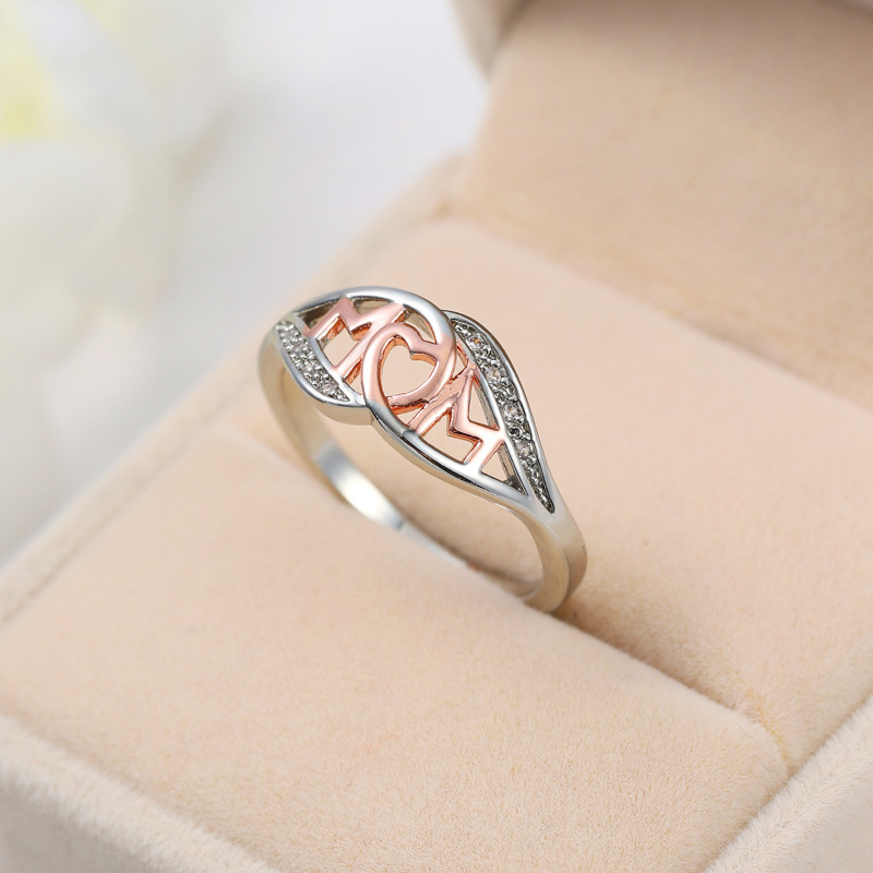 Non-Alloy Mom Ring Mother Gift Letter Rose Gold Plated Opal Christmas Mom Ring Heart-Shaped Accessories