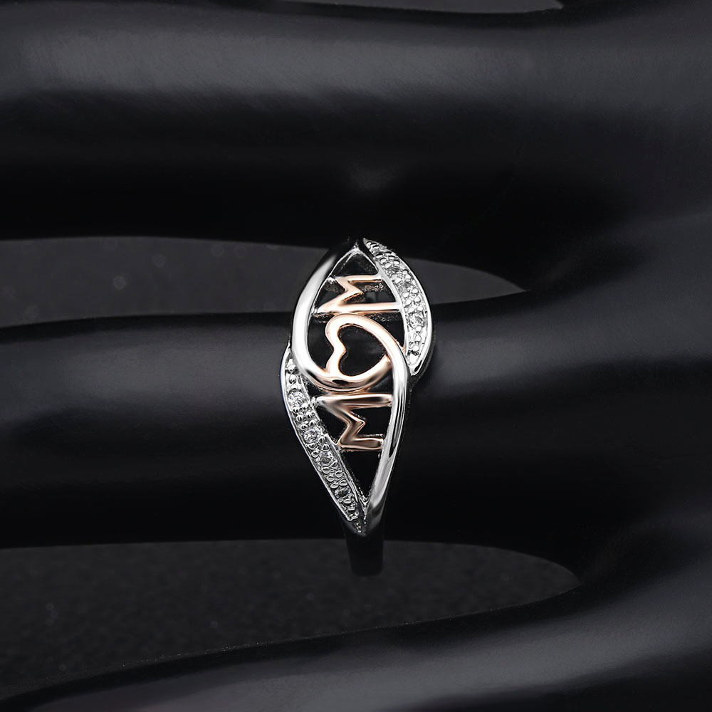 Non-Alloy Mom Ring Mother Gift Letter Rose Gold Plated Opal Christmas Mom Ring Heart-Shaped Accessories