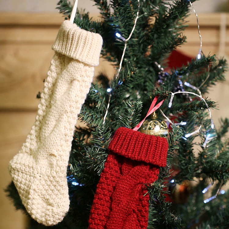 Gift Knitted Christmas Foot Sock Pendant Gift Bag Decorative Pendant Candy Bag Linen Flower Color Foot Sock Spot Large