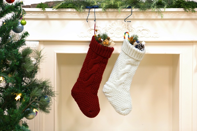 Gift Knitted Christmas Foot Sock Pendant Gift Bag Decorative Pendant Candy Bag Linen Flower Color Foot Sock Spot Large