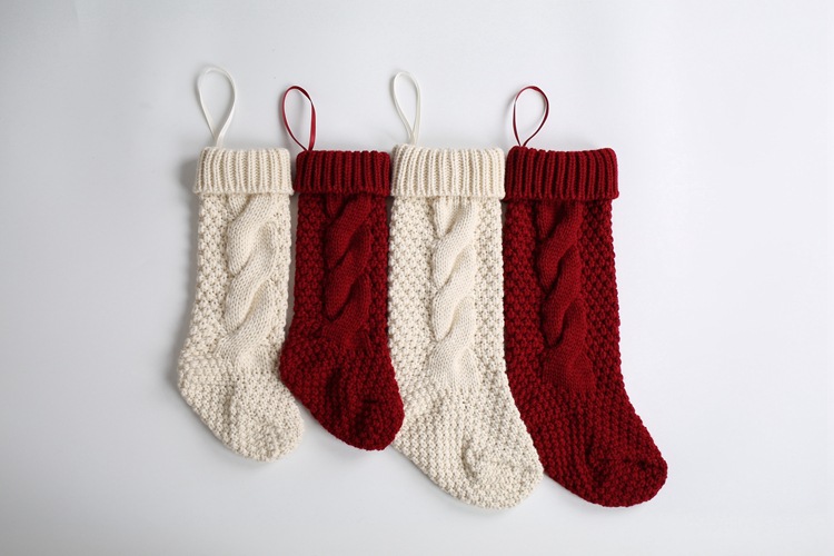 Gift Knitted Christmas Foot Sock Pendant Gift Bag Decorative Pendant Candy Bag Linen Flower Color Foot Sock Spot Large