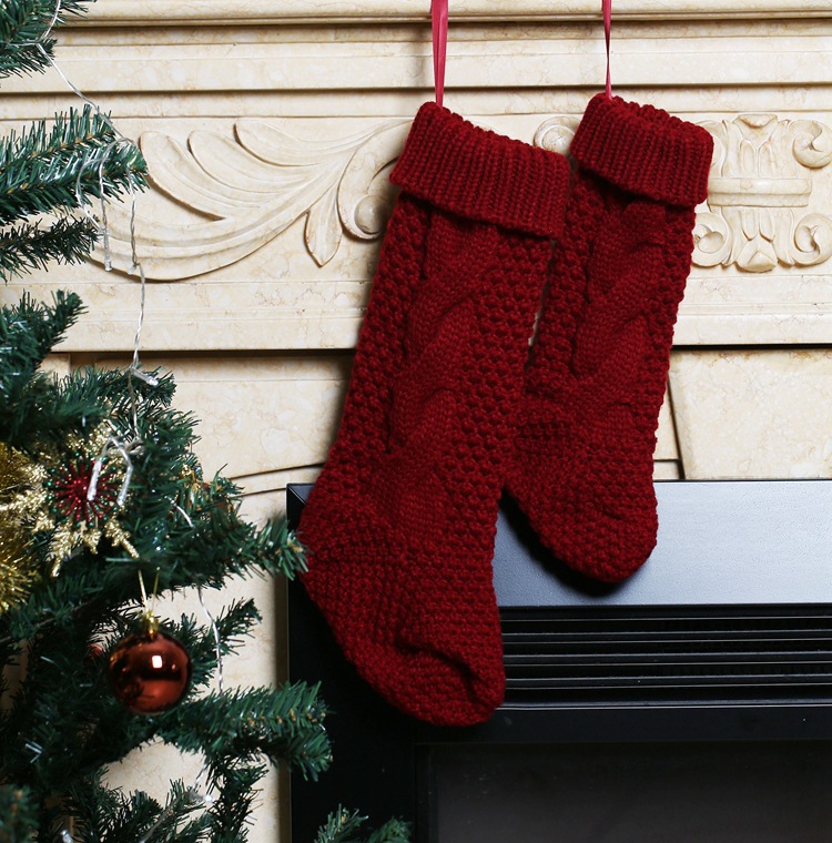 Gift Knitted Christmas Foot Sock Pendant Gift Bag Decorative Pendant Candy Bag Linen Flower Color Foot Sock Spot Large