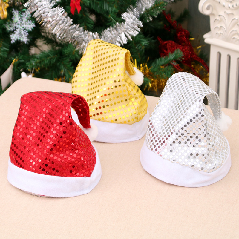 Christmas Adult Christmas Hat Sequined Christmas Decorative Cap Christmas Hat for the Elderly Party Performance Decorations Cap