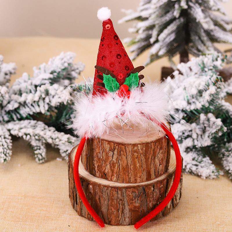 New Christmas Hat Headband Head Buckle Children&#039;s Present Small Gift Sequins Tricorne Headband Christmas Holiday Decorations