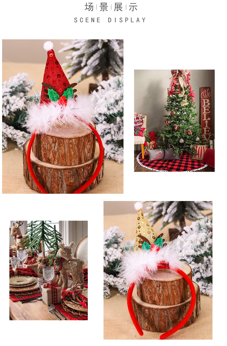 New Christmas Hat Headband Head Buckle Children's Present Small Gift Sequins Tricorne Headband Christmas Holiday Decorations