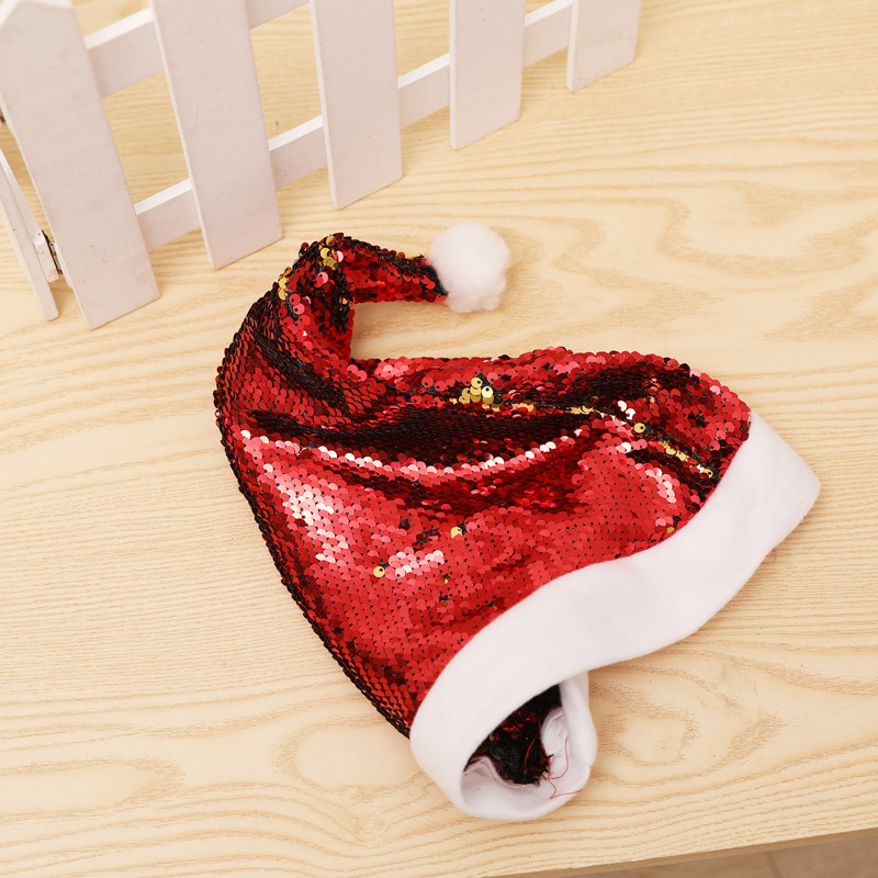 Christmas Decorations Double-Sided Turning Piece Christmas Sequin Cap Colored Beads Pick Adult Christmas Hat Christmas Decorations Double-Sided Turning Piece Christmas Sequin Cap Colored Beads Pick Adult Christmas Hat
