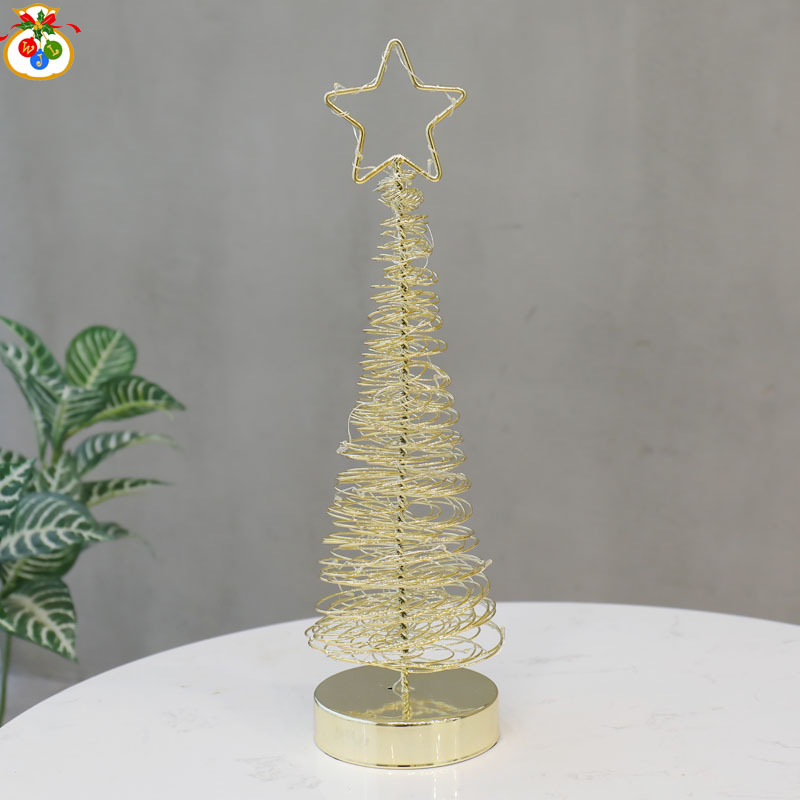 RT-803 with Lights Iron Wire Tree Gold and Silver Christmas Tree Christmas Decorations Ambience Light LED Lights Christmas Ornaments