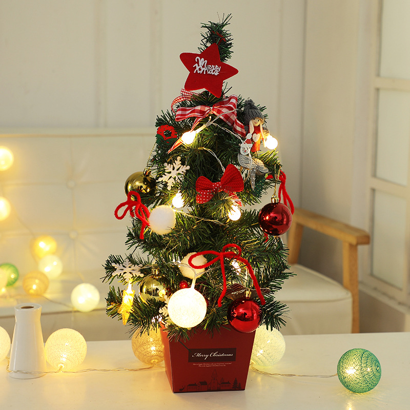 Mini Christmas Tree Desktop with Lights 50cm Golden Red Christmas Tree Package Christmas Tree Tree