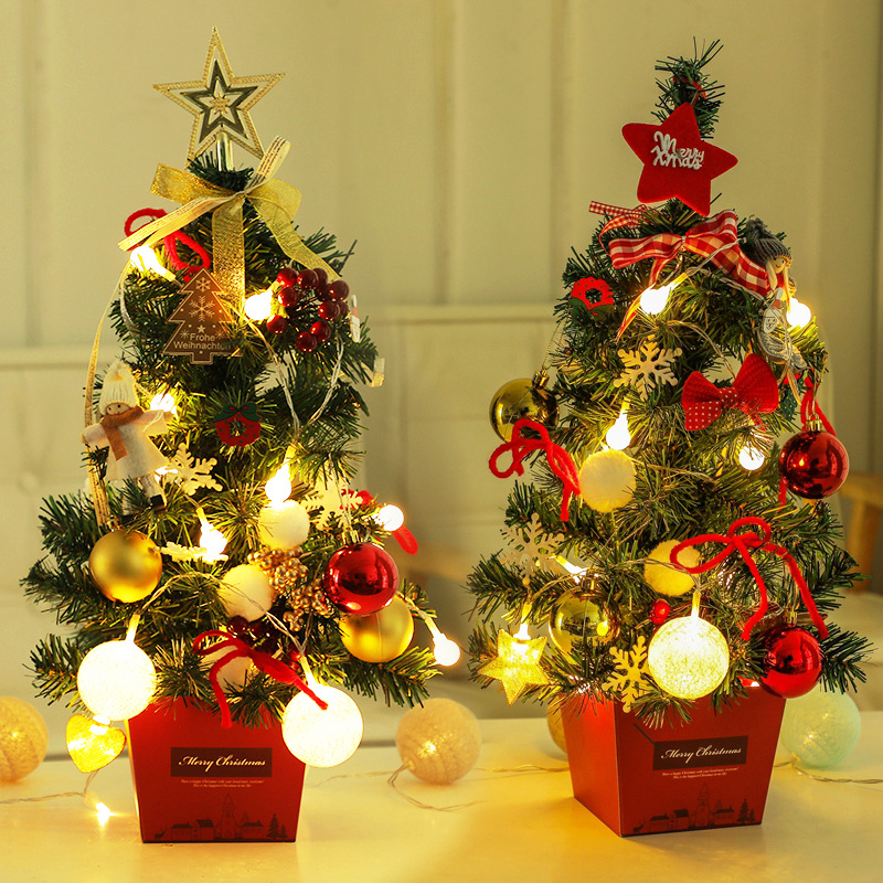 Mini Christmas Tree Desktop with Lights 50cm Golden Red Christmas Tree Package Christmas Tree Tree