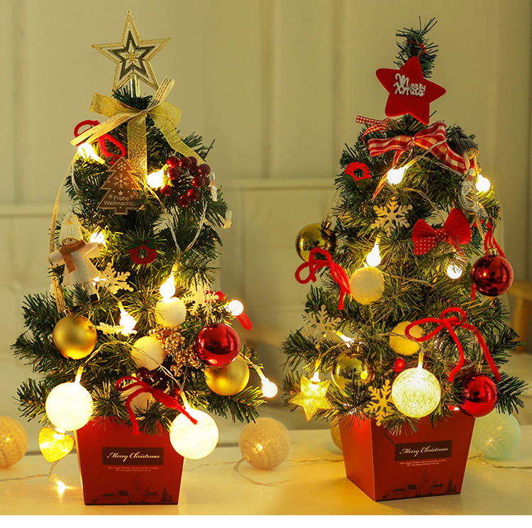 Mini Christmas Tree Desktop with Lights 50cm Golden Red Christmas Tree Package Christmas Tree Tree