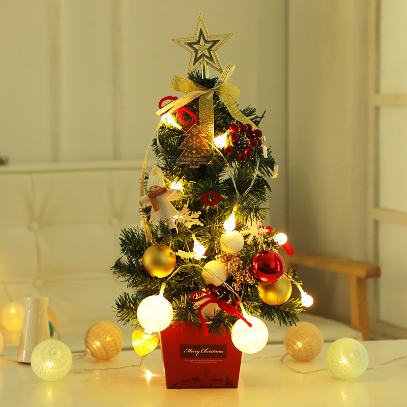 Mini Christmas Tree Desktop with Lights 50cm Golden Red Christmas Tree Package Christmas Tree Tree