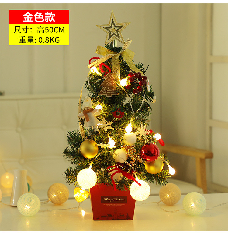 Mini Christmas Tree Desktop with Lights 50cm Golden Red Christmas Tree Package Christmas Tree Tree