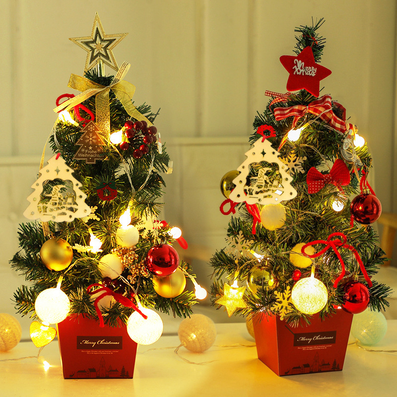 Mini Christmas Tree Desktop with Lights 50cm Golden Red Christmas Tree Package Christmas Tree Tree