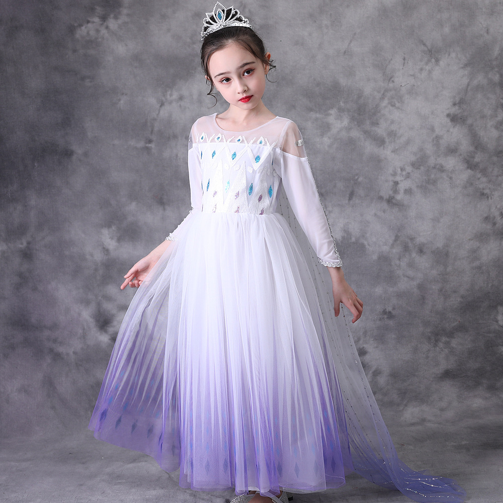 Frozen 2 Princess Elsa White Dress Women's Christmas Girl's Princess Dress Cross-Border Hot Selling
