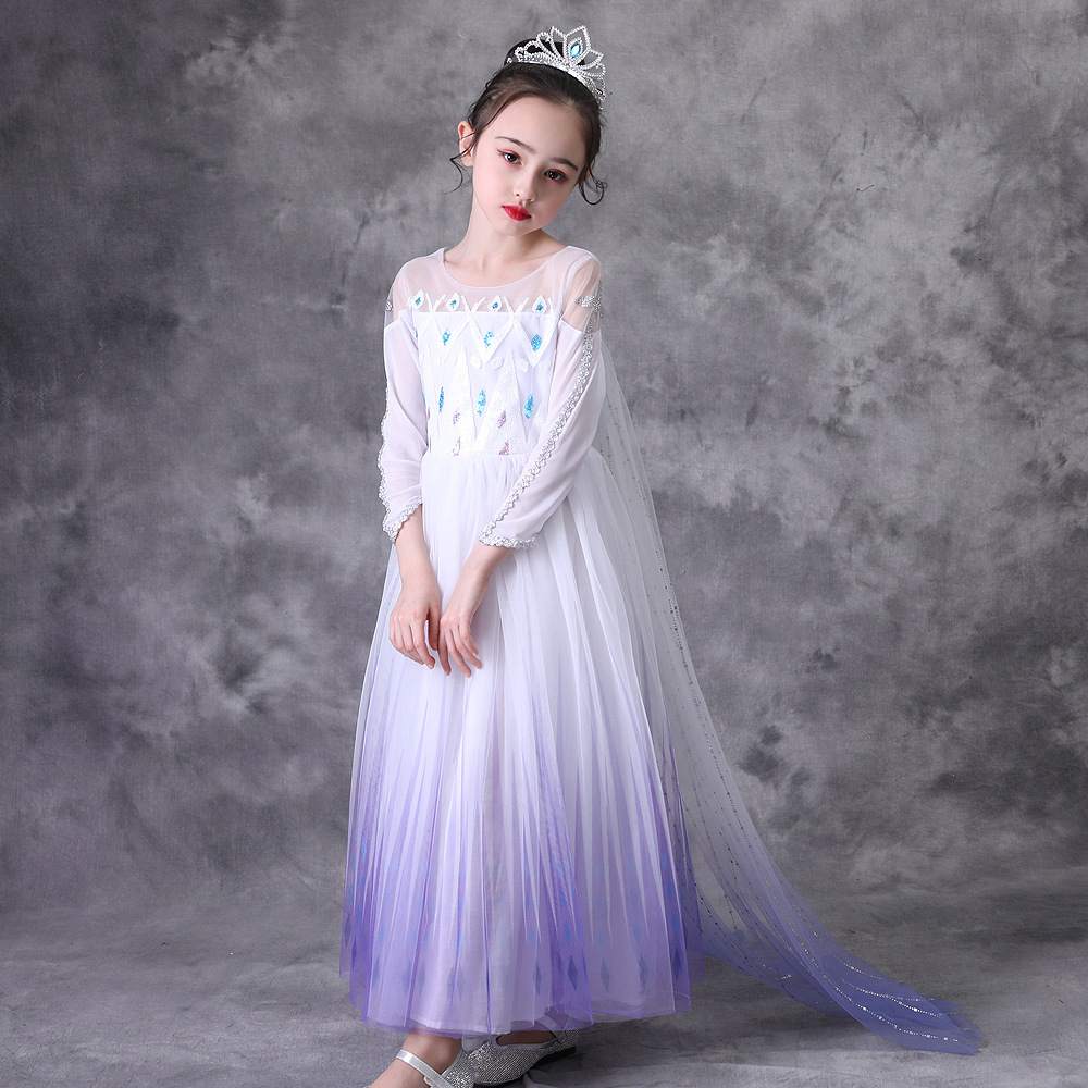 Frozen 2 Princess Elsa White Dress Women's Christmas Girl's Princess Dress Cross-Border Hot Selling