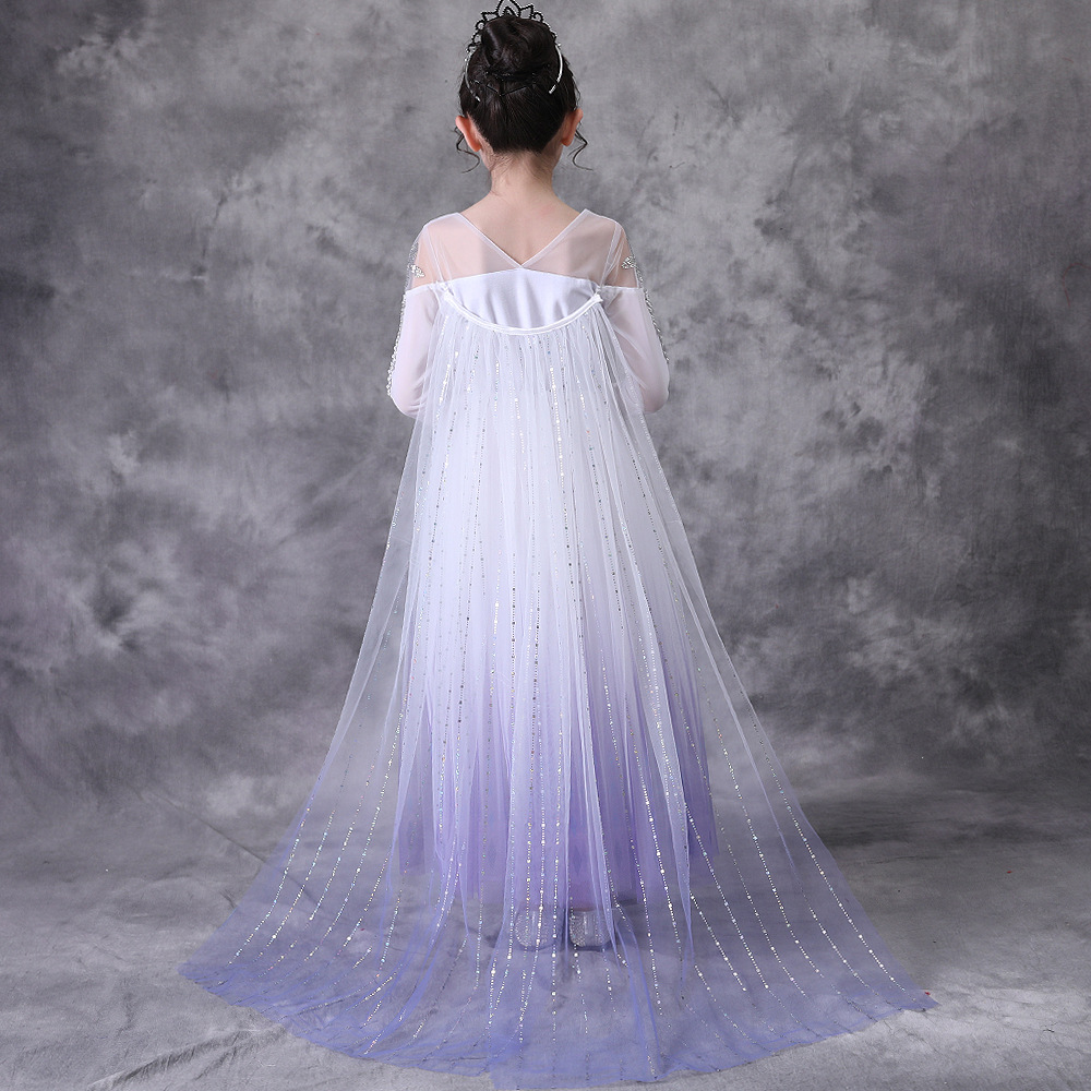 Frozen 2 Princess Elsa White Dress Women's Christmas Girl's Princess Dress Cross-Border Hot Selling