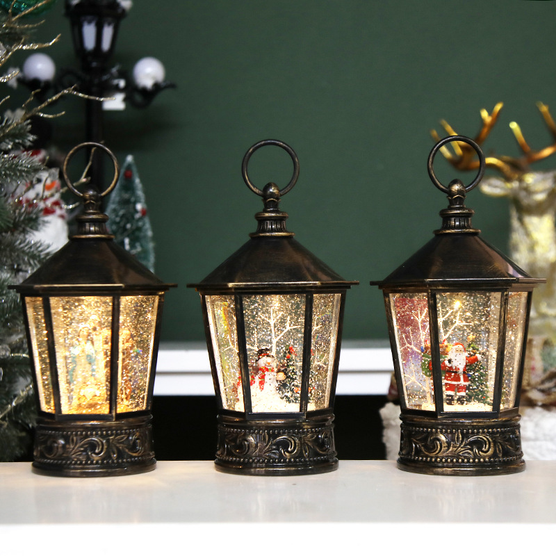 Christmas Hexagonal Storm Lantern Decoration Scene Layout Santa Claus Snowman Store Shop Dress up Birthday Gift