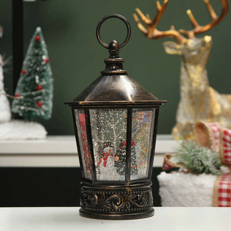 Christmas Hexagonal Storm Lantern Decoration Scene Layout Santa Claus Snowman Store Shop Dress up Birthday Gift