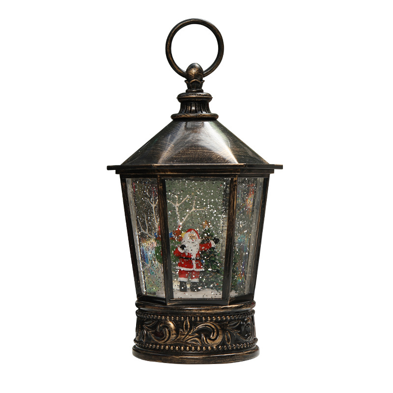 Christmas Hexagonal Storm Lantern Decoration Scene Layout Santa Claus Snowman Store Shop Dress up Birthday Gift