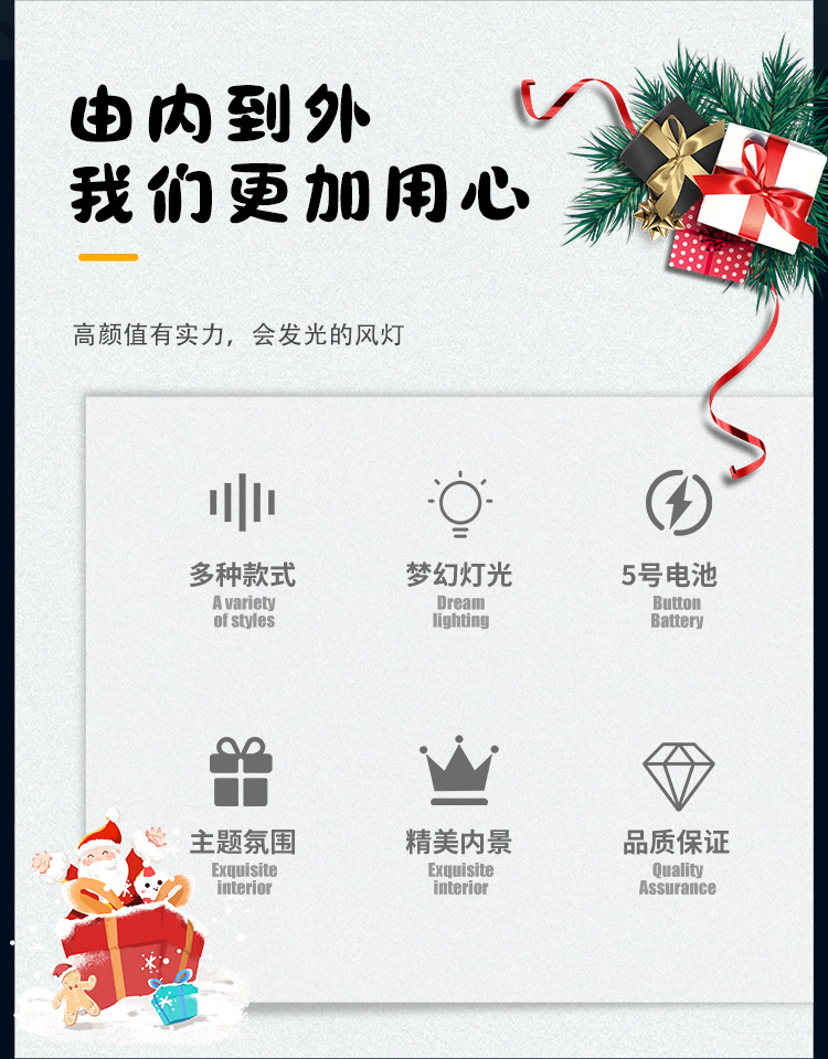 Christmas Hexagonal Storm Lantern Decoration Scene Layout Santa Claus Snowman Store Shop Dress up Birthday Gift