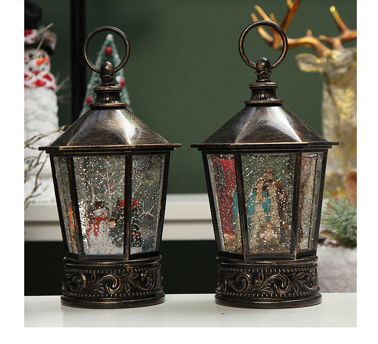 Christmas Hexagonal Storm Lantern Decoration Scene Layout Santa Claus Snowman Store Shop Dress up Birthday Gift