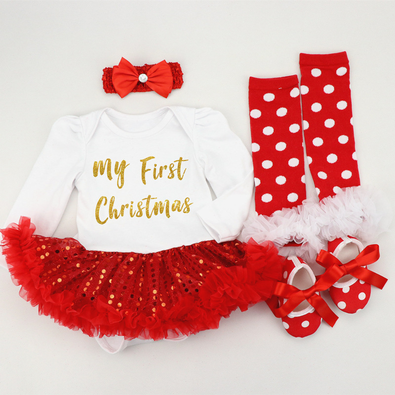 Amazon Christmas Tree Cartoon Newborn Baby Clothes for Babies Dress Four-Piece Set Foot Sock Shoes Head Wear Amazon Christmas Tree Cartoon Newborn Baby Clothes for Babies Dress Four-Piece Set Foot Sock Shoes Head Wear