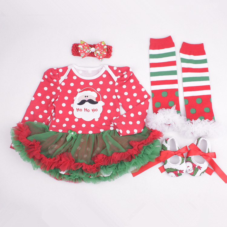 Amazon Christmas Tree Cartoon Newborn Baby Clothes for Babies Dress Four-Piece Set Foot Sock Shoes Head Wear Amazon Christmas Tree Cartoon Newborn Baby Clothes for Babies Dress Four-Piece Set Foot Sock Shoes Head Wear