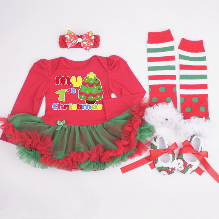 Amazon Christmas Tree Cartoon Newborn Baby Clothes for Babies Dress Four-Piece Set Foot Sock Shoes Head Wear Amazon Christmas Tree Cartoon Newborn Baby Clothes for Babies Dress Four-Piece Set Foot Sock Shoes Head Wear
