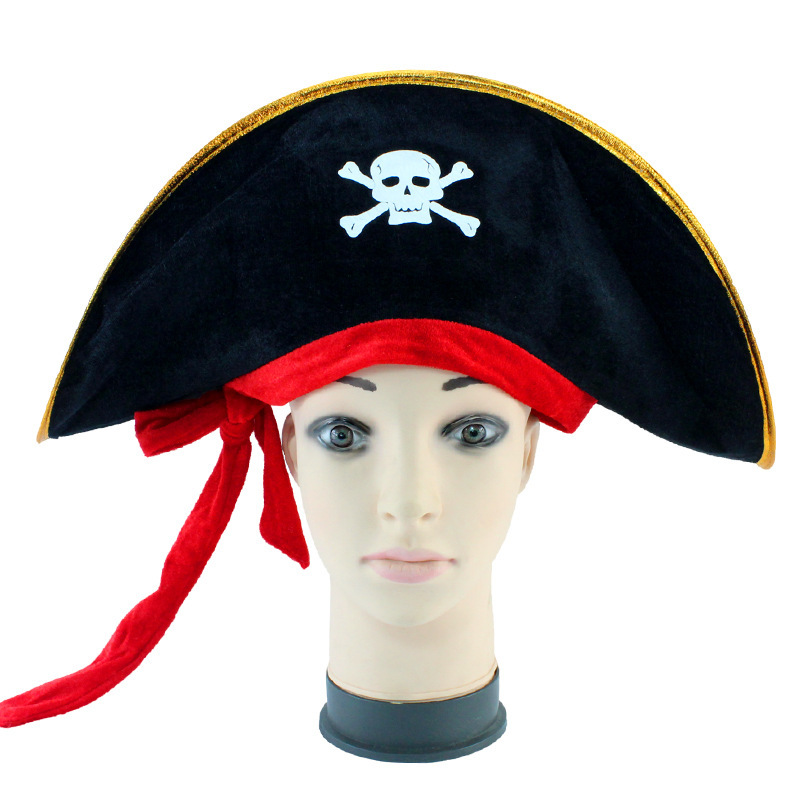 Halloween Supplies Masquerade Show Props Ball Pirate Hat Red Banderole Pirate Hat Captain Hat