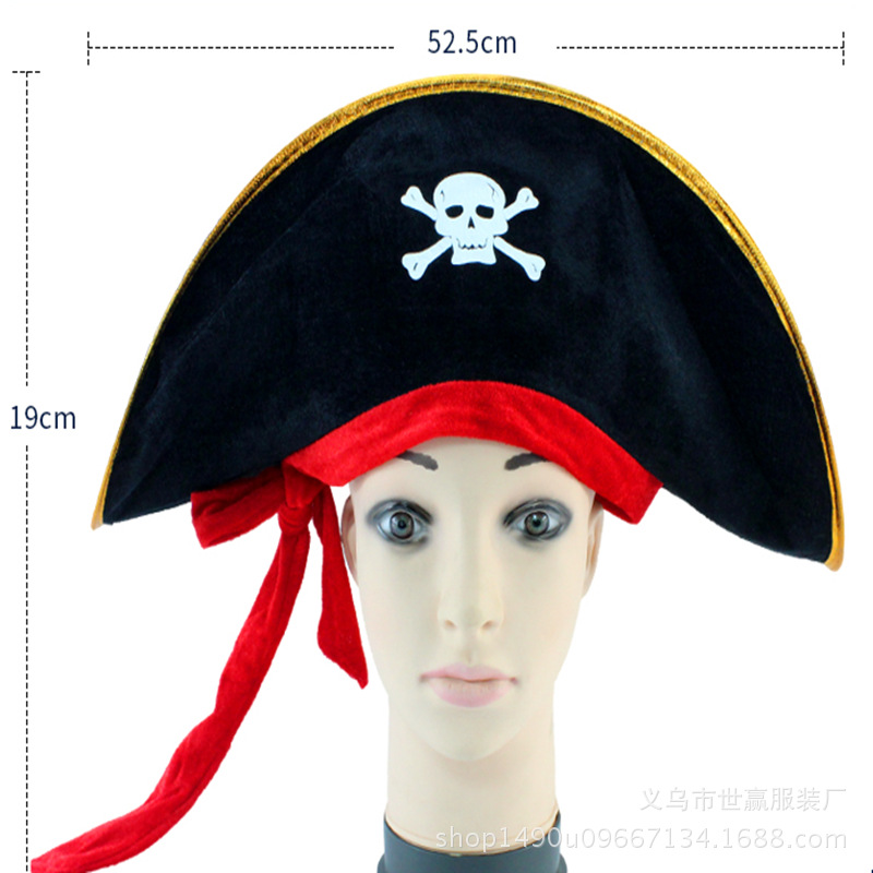 Halloween Supplies Masquerade Show Props Ball Pirate Hat Red Banderole Pirate Hat Captain Hat