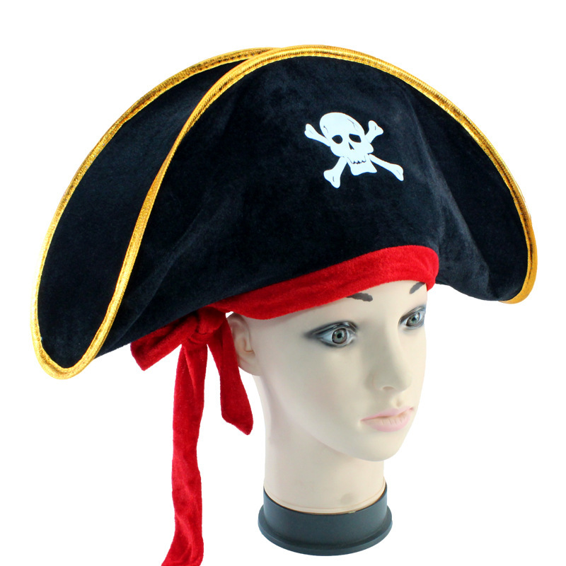Halloween Supplies Masquerade Show Props Ball Pirate Hat Red Banderole Pirate Hat Captain Hat
