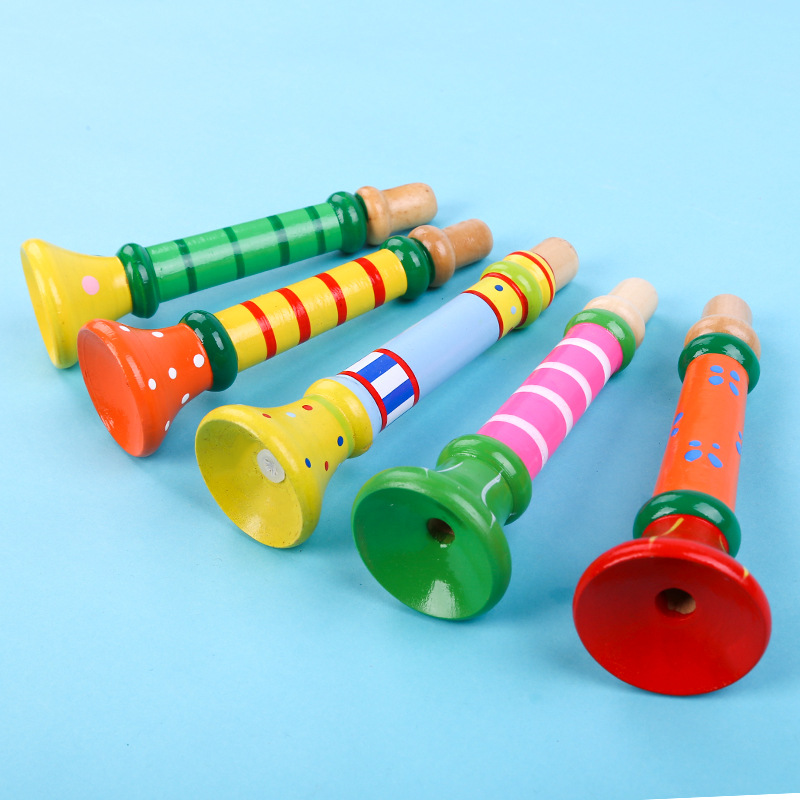 Stall Hot Sale Toy Cartoon Wooden Children&#039;s Trumpet Toy Infant Teaching Aids Children&#039;s Early Education Musical Instrument