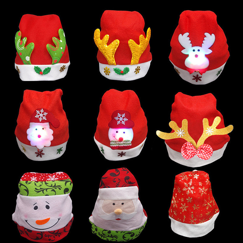 Christmas Hat Luminous Christmas Hat Cartoon Antlers Gold Velvet Adult Brushed Hat Children&#039;s General Hat Decoration Wholesale