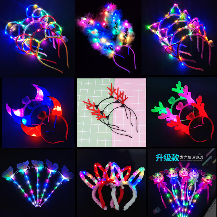 Year Of Tiger Small Gift Luminous Headband Antlers Magic Wand Headband Children &#039;S Toys Wholesale Push Night Market Stall Supply