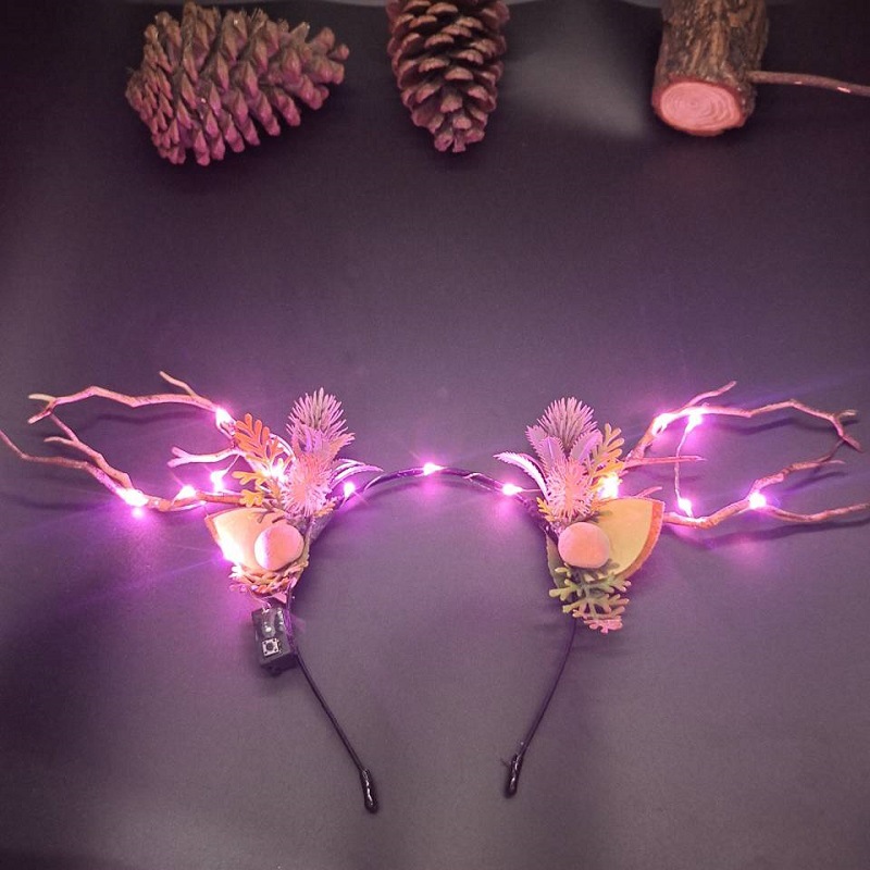 Luminous Antlers Headband Cross-Border New Arrival Christmas Headband Elk Berry Cat Ears Headdress Factory Wholesale