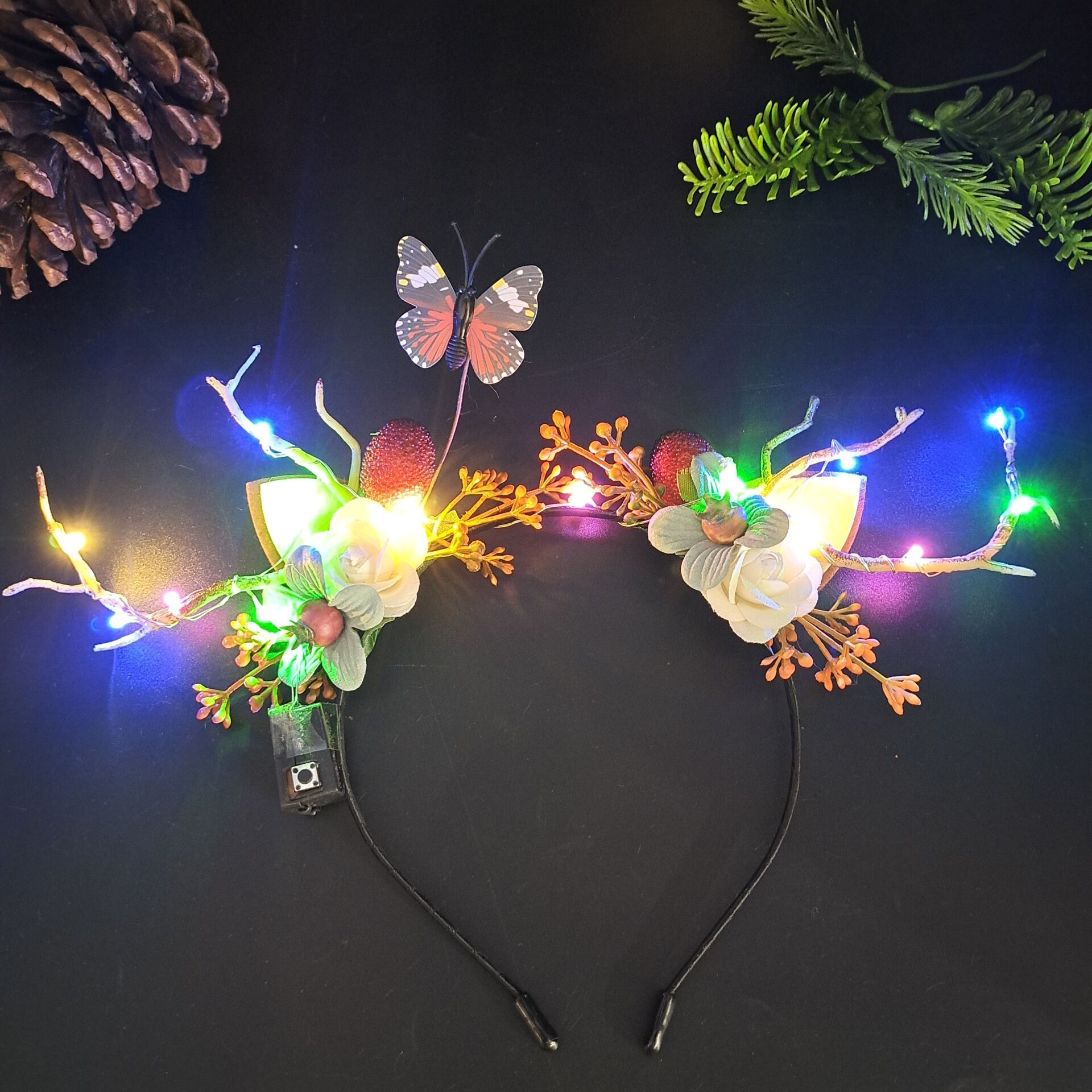 Luminous Antlers Headband Cross-Border New Arrival Christmas Headband Elk Berry Cat Ears Headdress Factory Wholesale