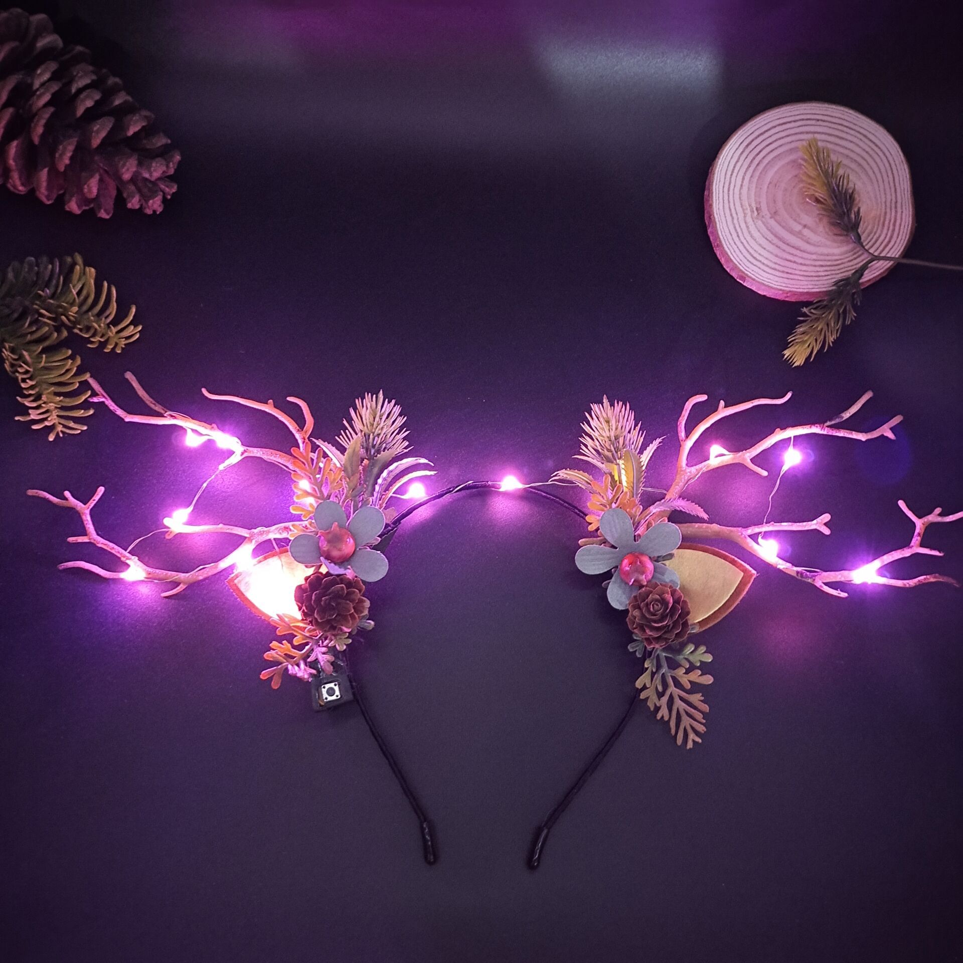 Luminous Antlers Headband Cross-Border New Arrival Christmas Headband Elk Berry Cat Ears Headdress Factory Wholesale