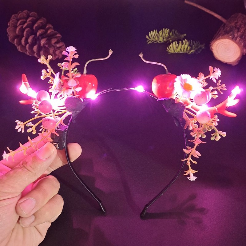 Luminous Antlers Headband Cross-Border New Arrival Christmas Headband Elk Berry Cat Ears Headdress Factory Wholesale