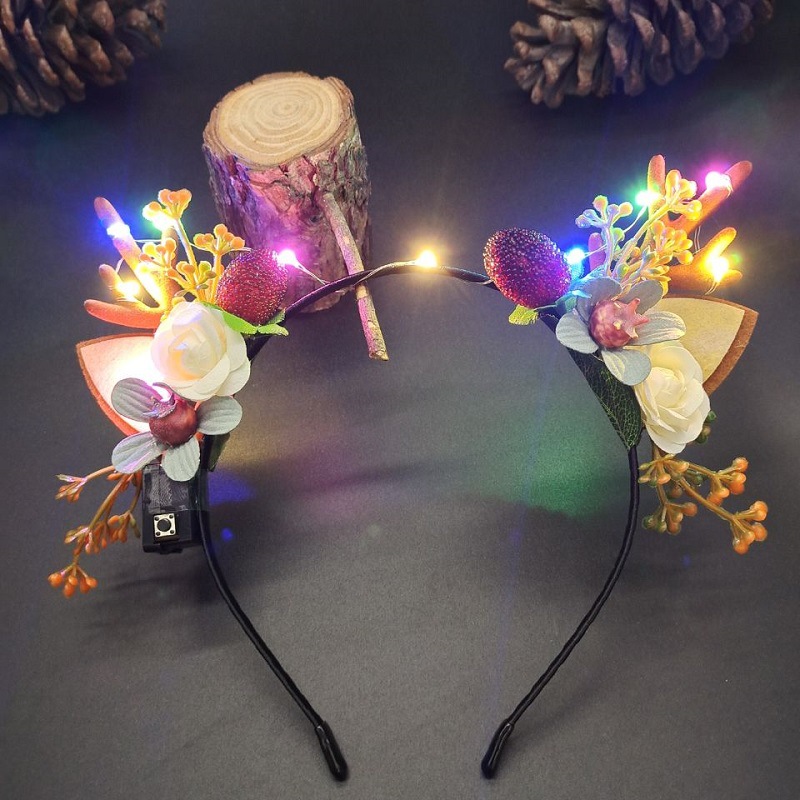 Luminous Antlers Headband Cross-Border New Arrival Christmas Headband Elk Berry Cat Ears Headdress Factory Wholesale