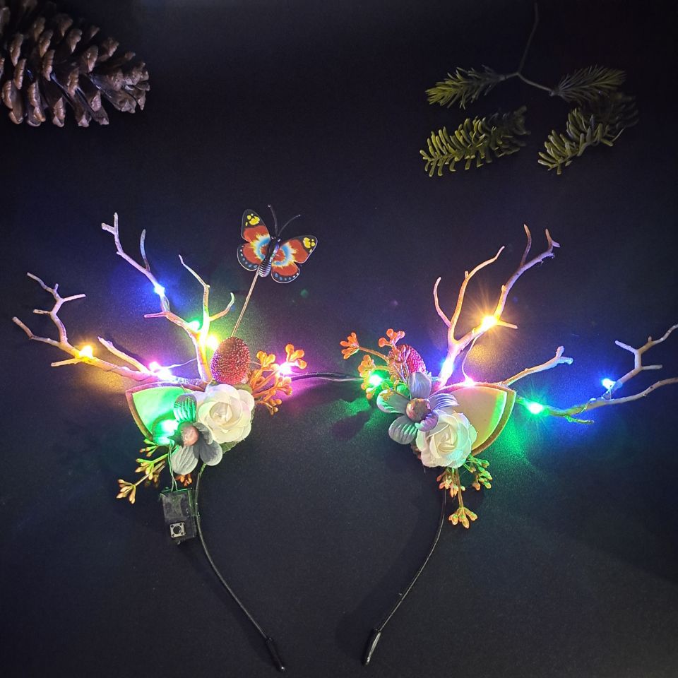 Luminous Antlers Headband Cross-Border New Arrival Christmas Headband Elk Berry Cat Ears Headdress Factory Wholesale