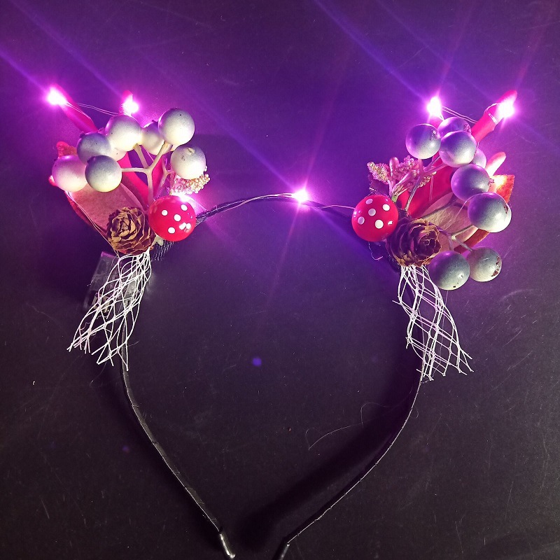 Luminous Antlers Headband Cross-Border New Arrival Christmas Headband Elk Berry Cat Ears Headdress Factory Wholesale