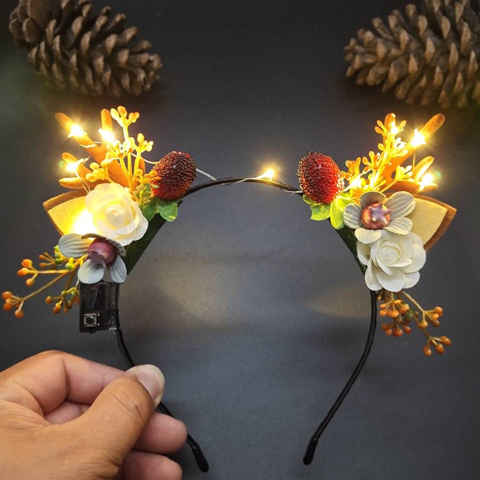 Luminous Antlers Headband Cross-Border New Arrival Christmas Headband Elk Berry Cat Ears Headdress Factory Wholesale